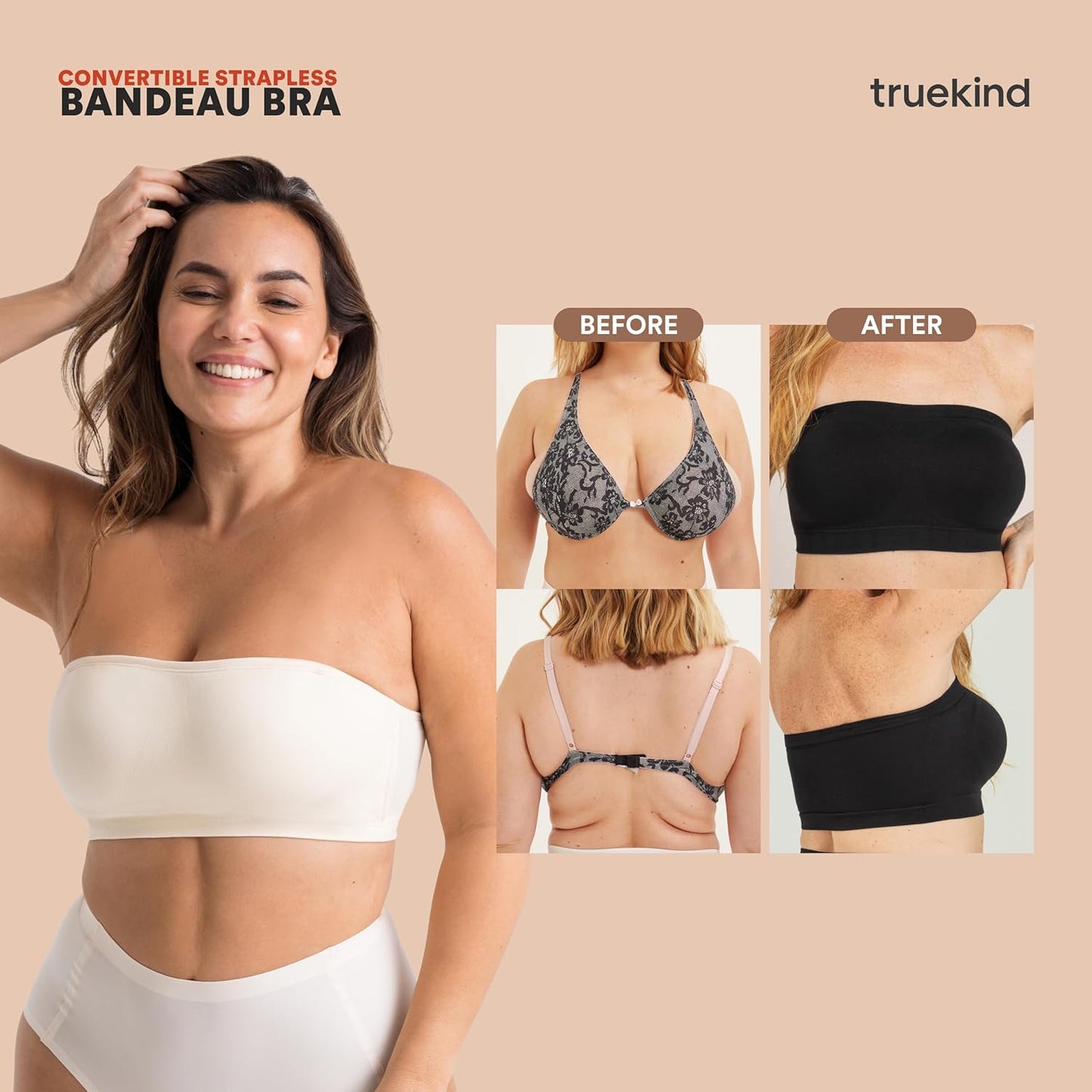 Truekind Wireless Strapless Bandeau Bra for Women
