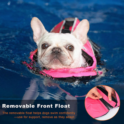 Reflective Dog Life Jacket with Removable Neck Float & Rescue Handle