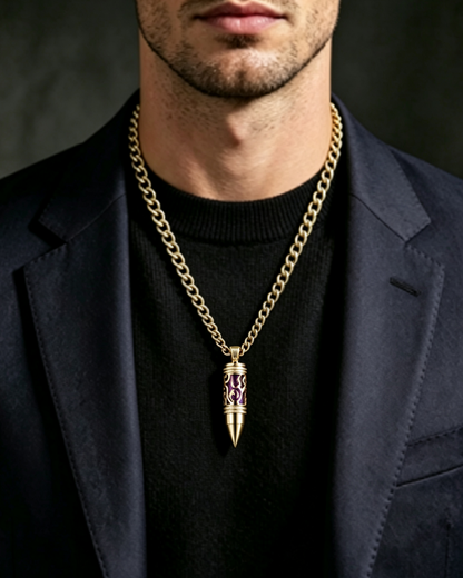 Gold Plated Bullet Aroma Necklace, CZ Pendant Jewelry