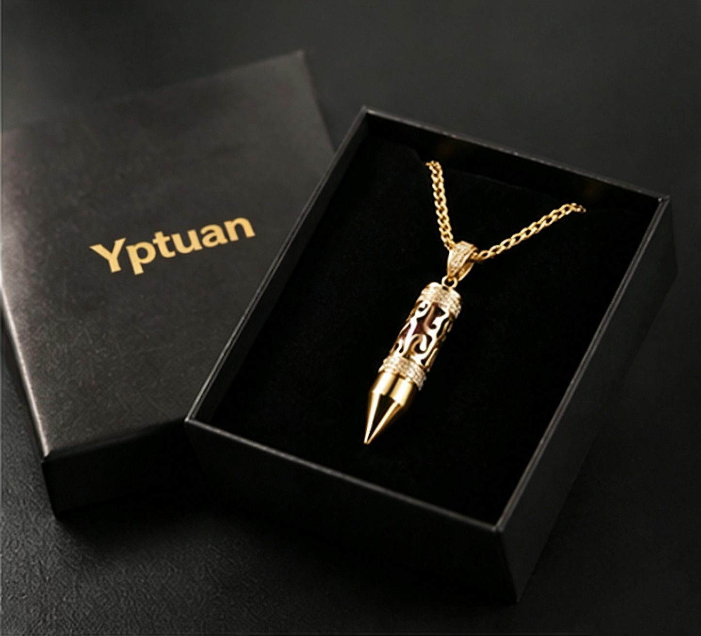 Gold Plated Bullet Aroma Necklace, CZ Pendant Jewelry