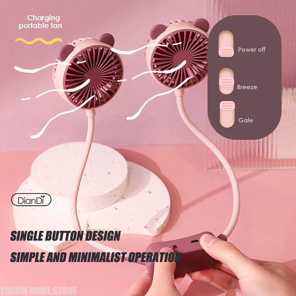 Neck Hanging Fan, USB Rechargeable, 2-Speed Portable Neck Fan