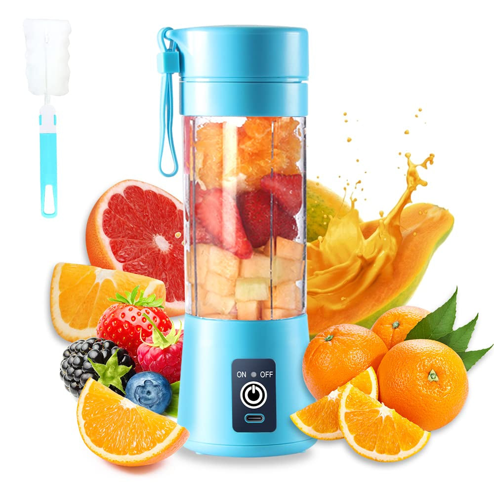 Portable USB Electric Mini Blender, 380ml Travel Juicer Cup with 6 Blades for Shakes, Smoothies, Gym, Outdoor & Office