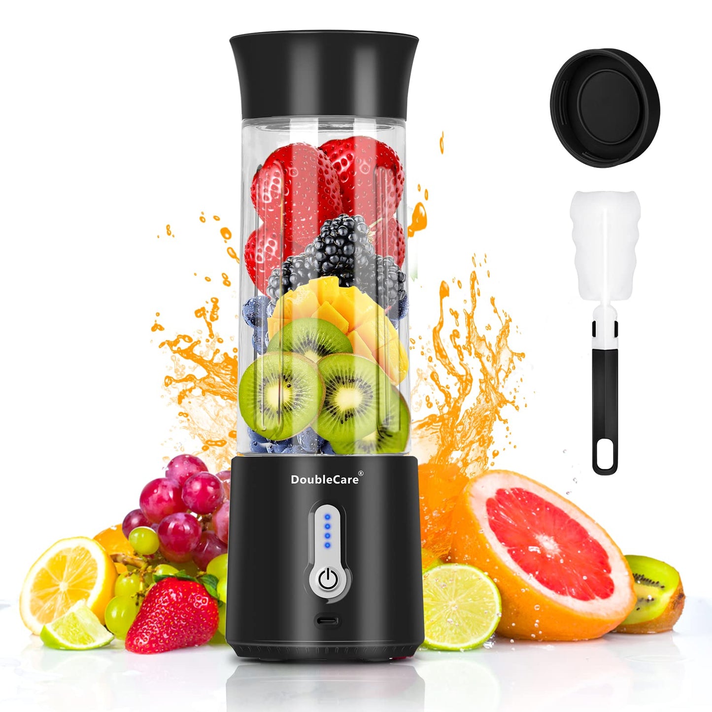 Portable USB Electric Mini Blender, 380ml Travel Juicer Cup with 6 Blades for Shakes, Smoothies, Gym, Outdoor & Office