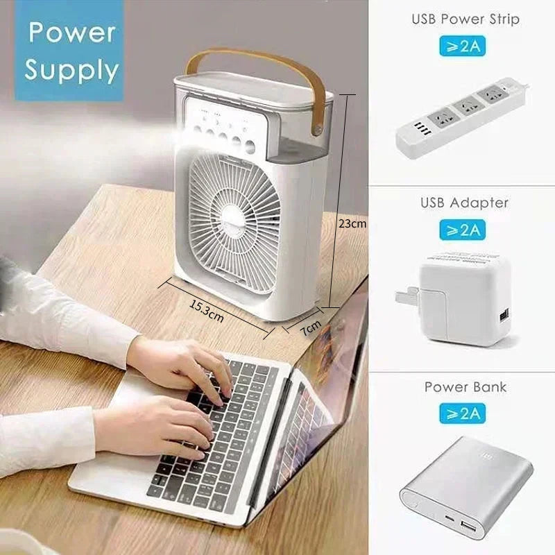 3-in-1 Portable Air Cooler Fan, Humidifier & LED Night Light