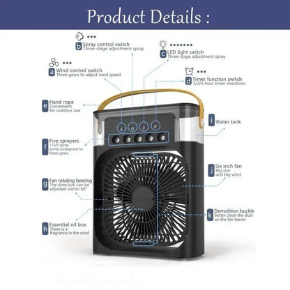 3-in-1 Portable Air Cooler Fan, Humidifier & LED Night Light