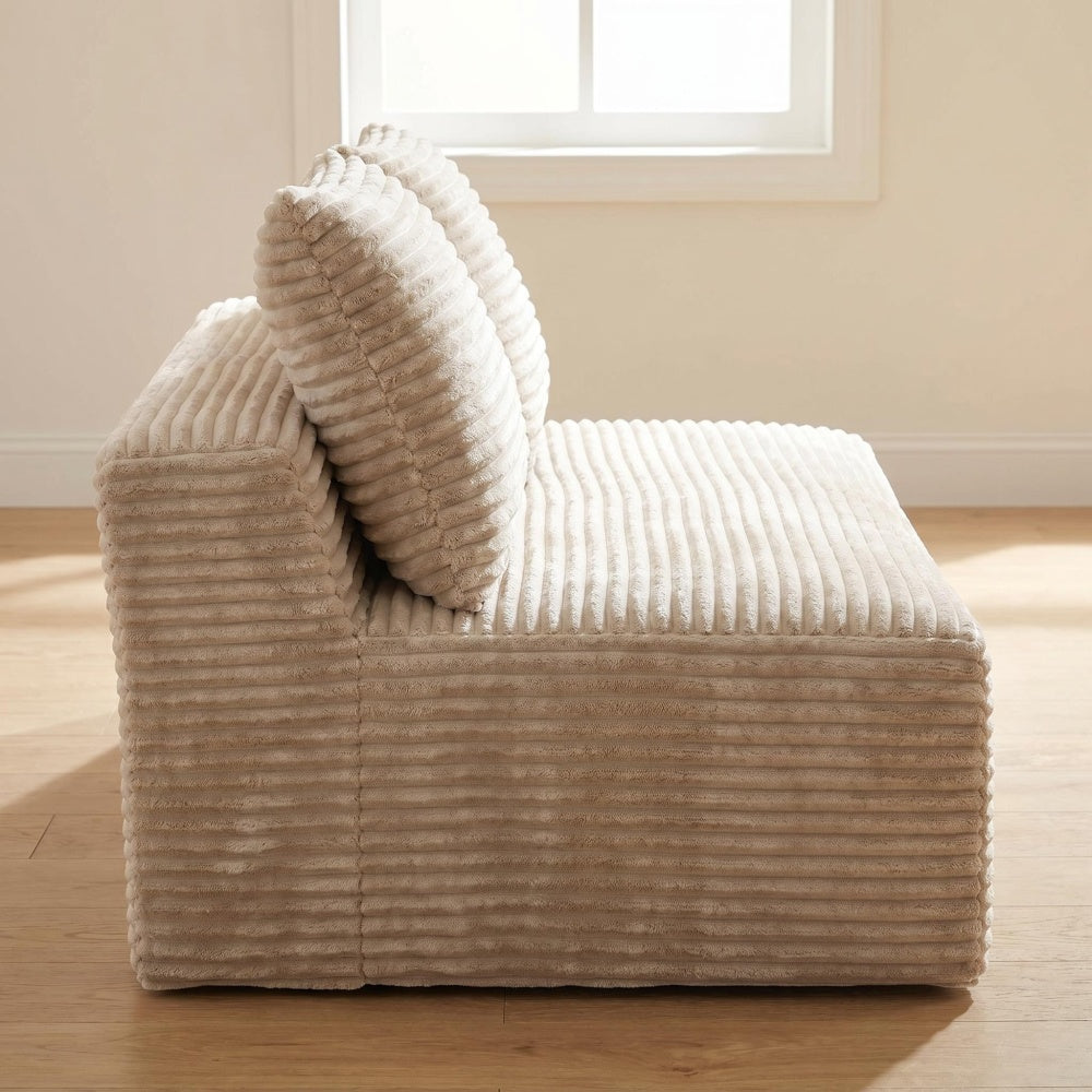 Camel Corduroy Ground-Hugging Compressed Loveseat, Armless No-Legs 2-Seater Sofa for Living Room Small Apartment