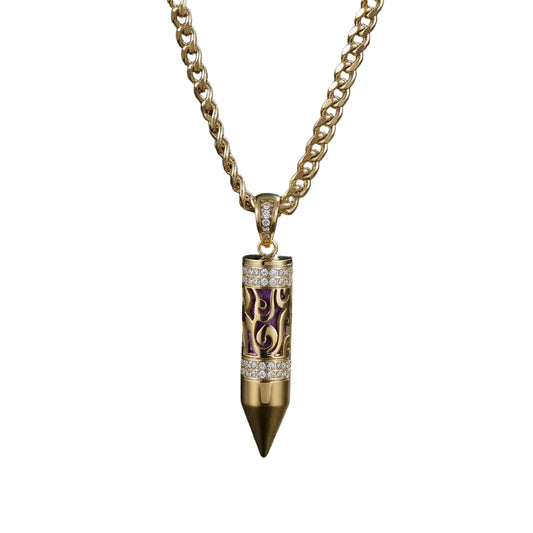Gold Plated Bullet Aroma Necklace, CZ Pendant Jewelry