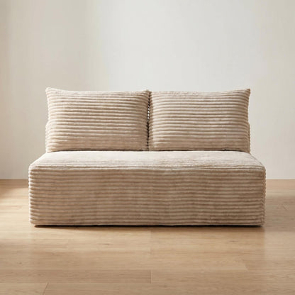 Camel Corduroy Ground-Hugging Compressed Loveseat, Armless No-Legs 2-Seater Sofa for Living Room Small Apartment