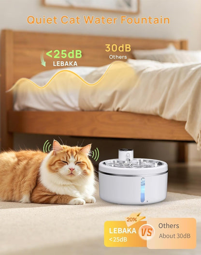 Wireless Pet Water Fountain [with Stainless Steel Tray], 84oz/2.5L Pet Fountain for  Inside, Pet Fountain for Drinking with Motion Sensor