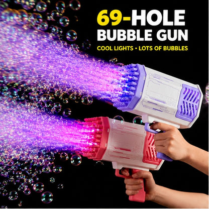 Rocket Bubble Gun for Kids - Automatic 32 Hole Bubble Blaster Toy with LED Light
