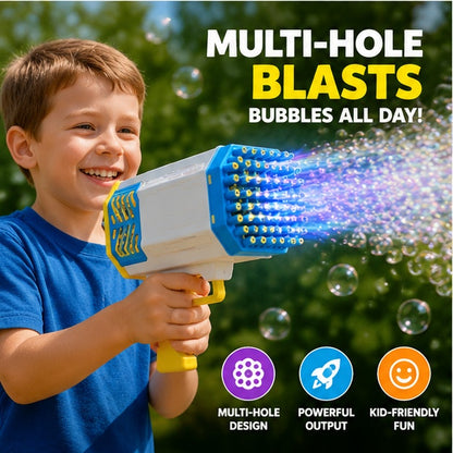 Rocket Bubble Gun for Kids - Automatic 32 Hole Bubble Blaster Toy with LED Light