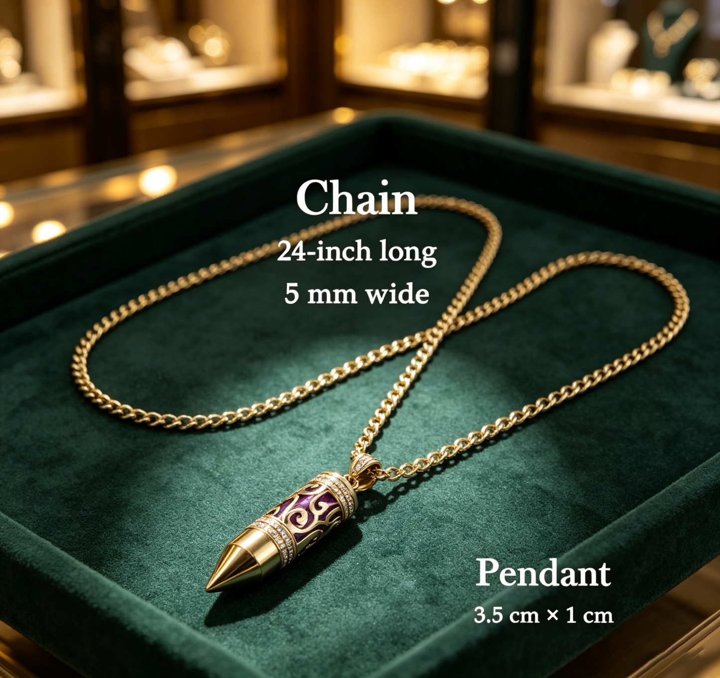 Gold Plated Bullet Aroma Necklace, CZ Pendant Jewelry
