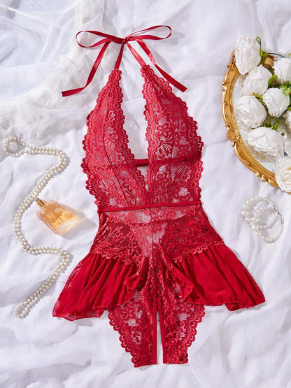 Women's Sexy Lace Teddy Bodysuit Sheer Sleeveless Lingerie