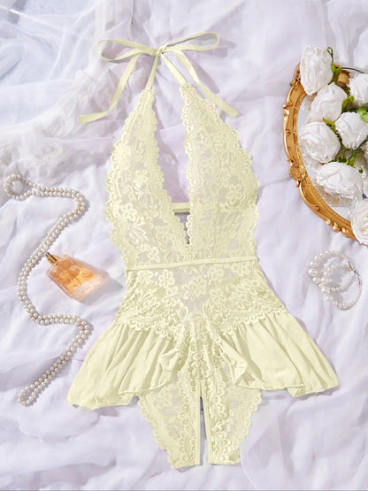 Women's Sexy Lace Teddy Bodysuit Sheer Sleeveless Lingerie