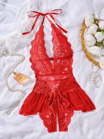 Women's Sexy Lace Teddy Bodysuit Sheer Sleeveless Lingerie