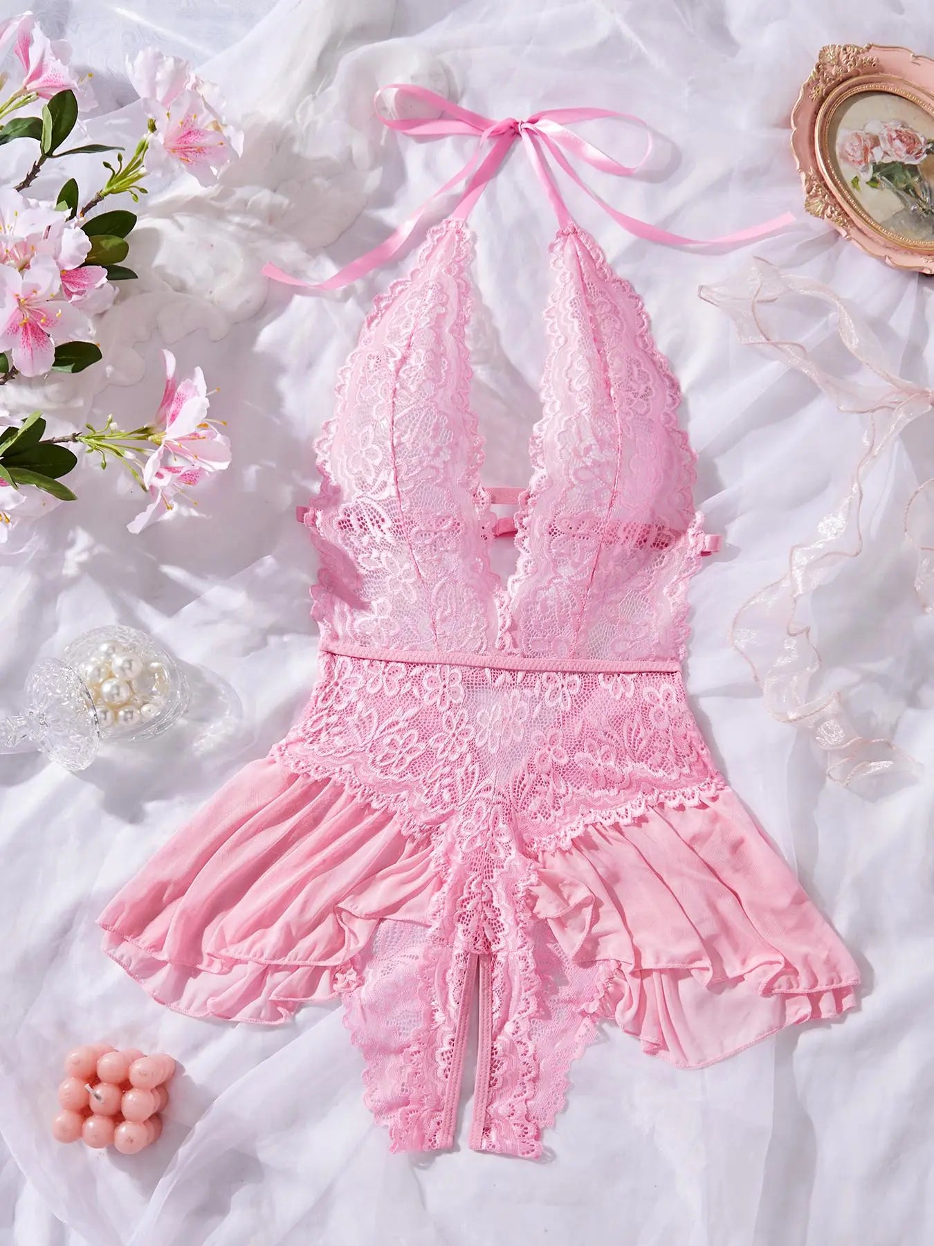 Women's Sexy Lace Teddy Bodysuit Sheer Sleeveless Lingerie