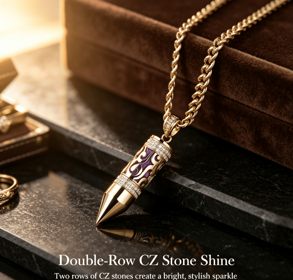 Gold Plated Bullet Aroma Necklace, CZ Pendant Jewelry - Yptuan