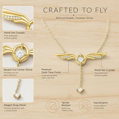 Gold Plated Guardian Angel Wings Cross Necklace for Women - Yptuan