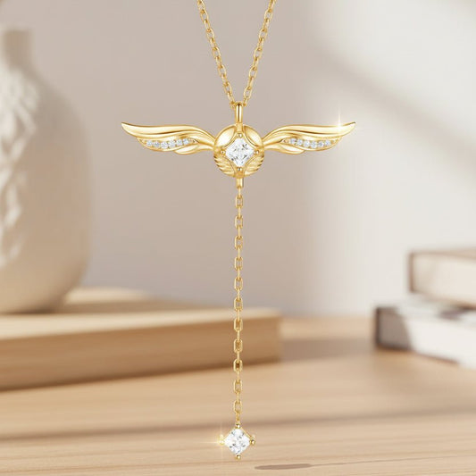 Gold Plated Guardian Angel Wings Cross Necklace for Women - Yptuan