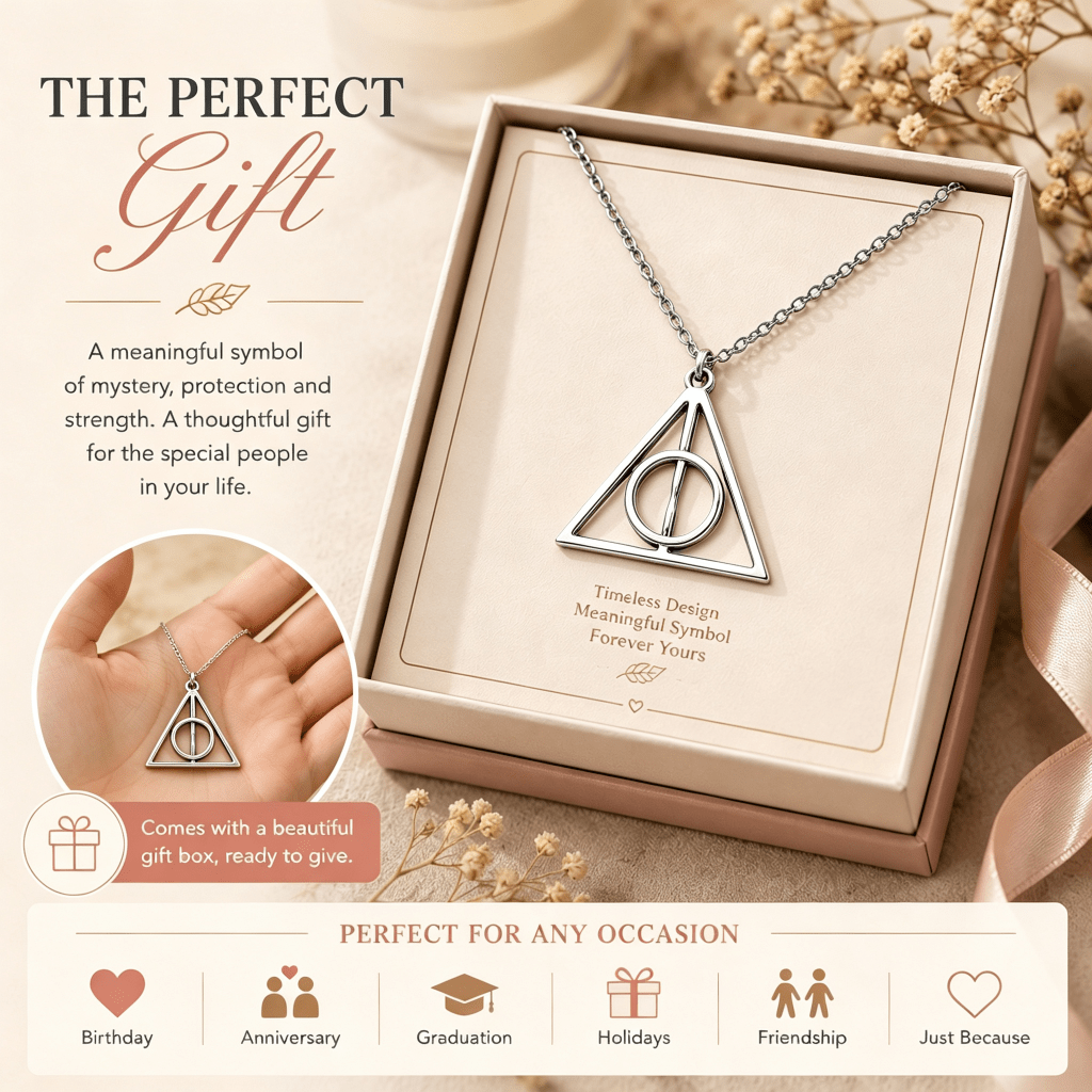 Harry Potter Deathly Hallows Triangular Pendant Necklace Silver - Yptuan