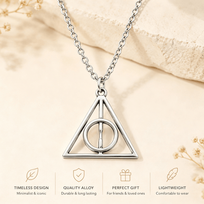 Harry Potter Deathly Hallows Triangular Pendant Necklace Silver - Yptuan
