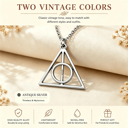 Harry Potter Deathly Hallows Triangular Pendant Necklace Silver - Yptuan