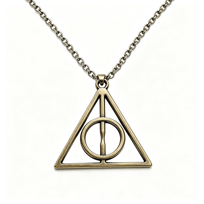 Harry Potter Deathly Hallows Triangular Pendant Necklace Silver - Yptuan
