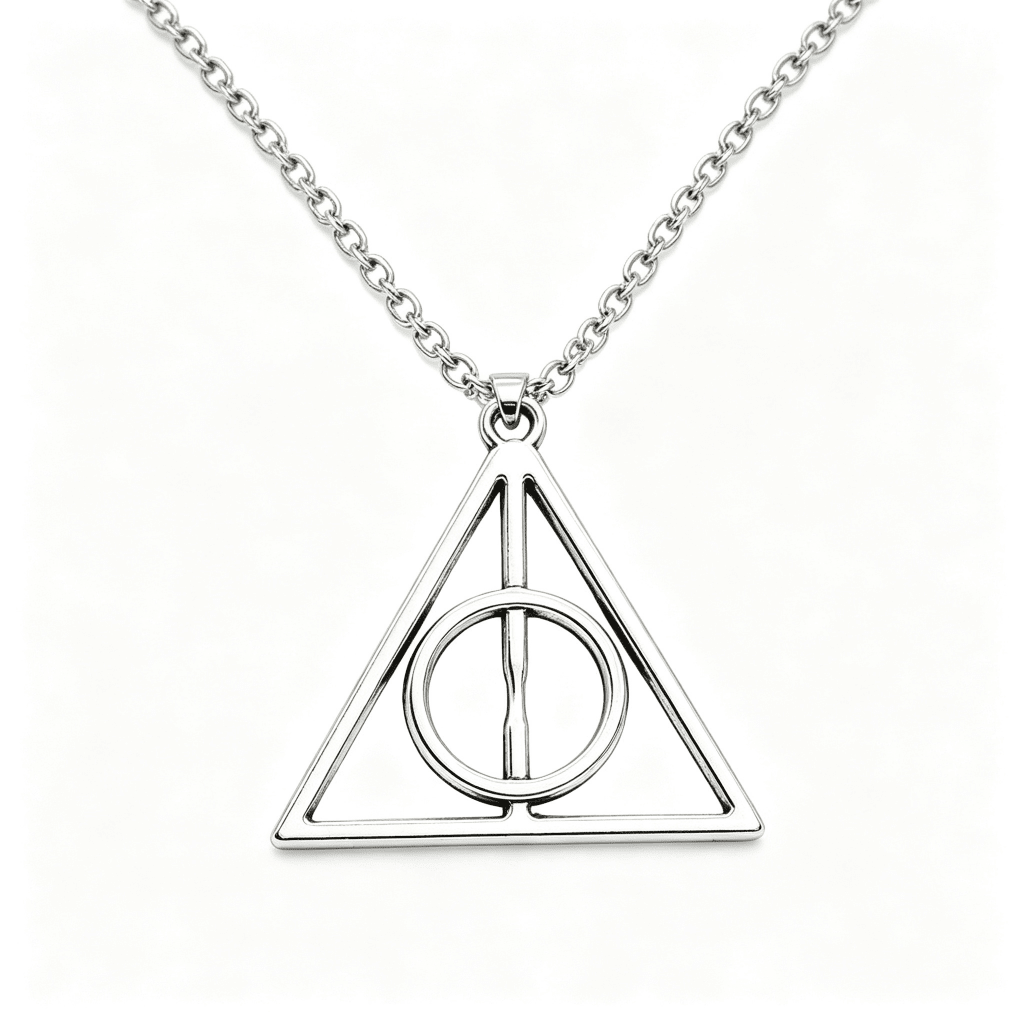 Harry Potter Deathly Hallows Triangular Pendant Necklace Silver - Yptuan
