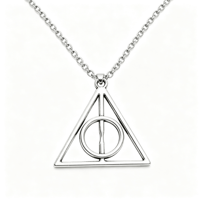 Harry Potter Deathly Hallows Triangular Pendant Necklace Silver - Yptuan