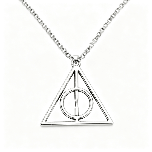 Harry Potter Deathly Hallows Triangular Pendant Necklace Silver - Yptuan