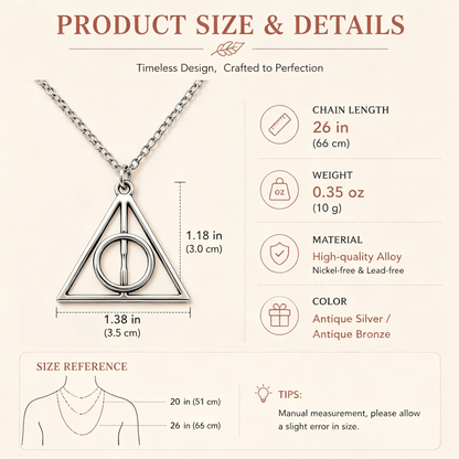 Harry Potter Deathly Hallows Triangular Pendant Necklace Silver - Yptuan